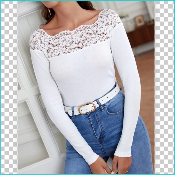 New! Lace Insert Ribbed Knit Top - Picture 4 of 14